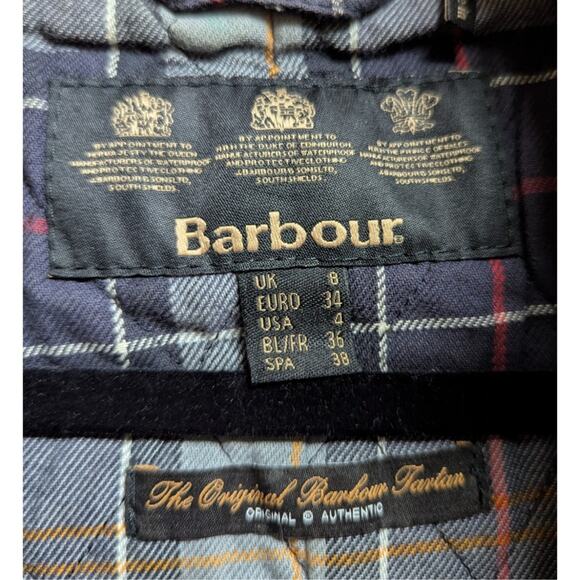 Barbour Kelsall Waxed Cotton Hooded Parka Coat Olive Green Size 4 US Women’s - Picture 6 of 7